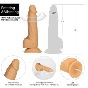 Naked Addiction - Roterende & Vibrerende Dong met Afstandsb. Caramel 20 cm