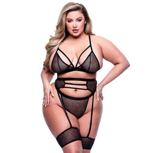 Afbeelding in Gallery-weergave laden, Baci 3pc Strappy Bra, Garter &amp; Panty Set Black Queen
